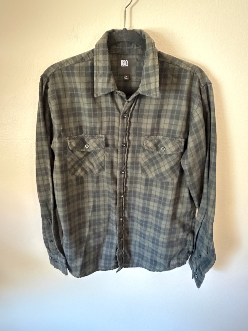 RSQ Olive and Gray Plaid Flannel Shirt